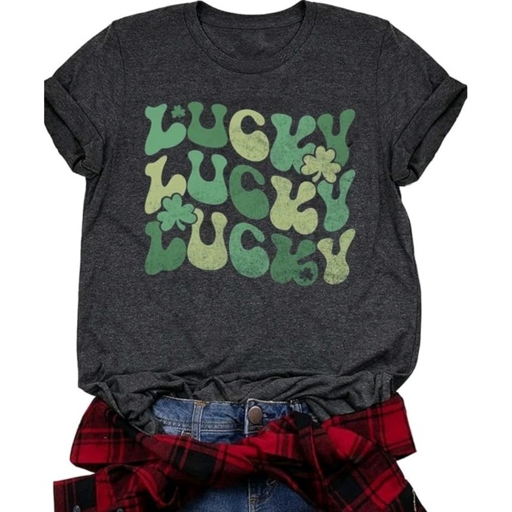 St. Patrick's Day Shirt Women Funny Buffalo Plaid Leopard Shamrock Printed...